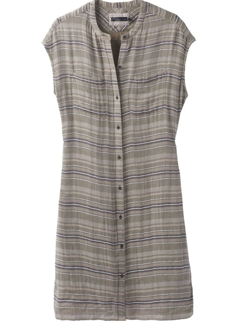 Prana Olive Green Striped Midi Button-Front Dress